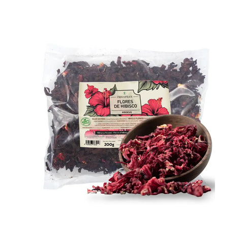 Flores de hibisco marca Frisafran, hojas sueltas para infusionar