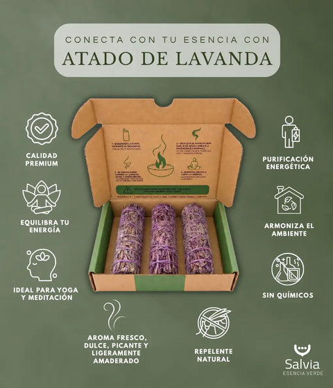 Información sobre el atado de lavanda natural para sahumar