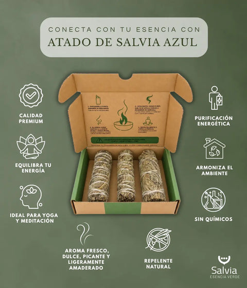 Información sobre el atado de salvia azul natural para sahumar