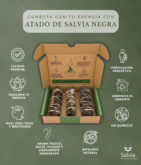 Información sobre el atado de salvia negra natural para sahumar