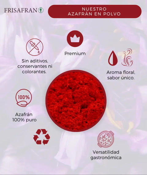 Azafrán en polvo frisafran, libre de aditivos 