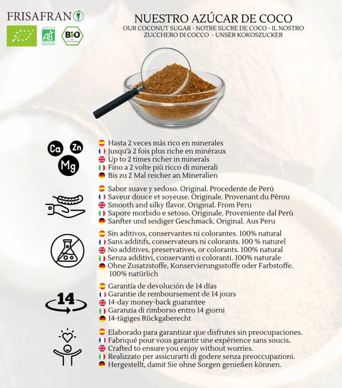 azúcar de coco ecolgico de frisaafran, información del producto