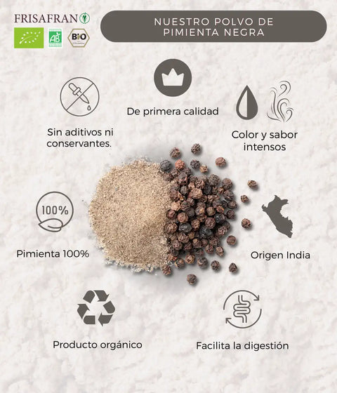 Características sobre la pimienta negra molida ecolgica de Frisafran