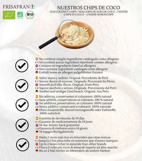 Nuestros chips de coco deshidratados y laminados