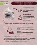 Infografía sobre preparación y características de la infusión de hibisco en pirámides