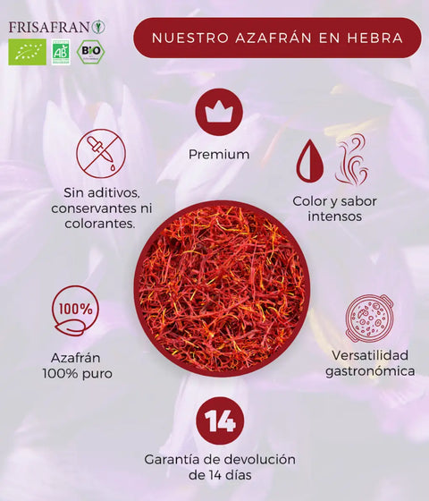 Hebras de azafrán premium, libre de aditivos