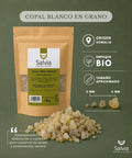 información sobre paquete bio y tamaño de la resina de copal blanco en grano