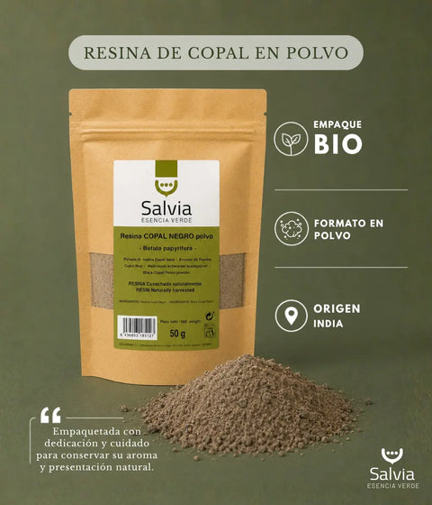 información sobre paquete bio y tamaño de la resina de copal negro en polvo