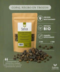 información sobre paquete bio y tamaño de la resina copal negro en trozos