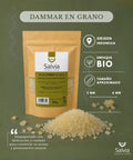 información sobre paquete bio y tamaño de la resina dammar en grano 