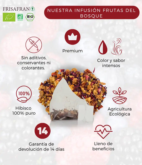 Infusión de frutas del bosque ecológica de frisafran, formato en bolsitas