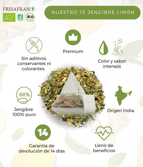 Nuestra infusión de jengibre y limón ecológica en bolsitas de Frisafran