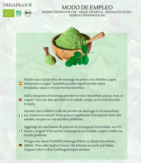 Modo de empleo de la moringa en polvo ecológica