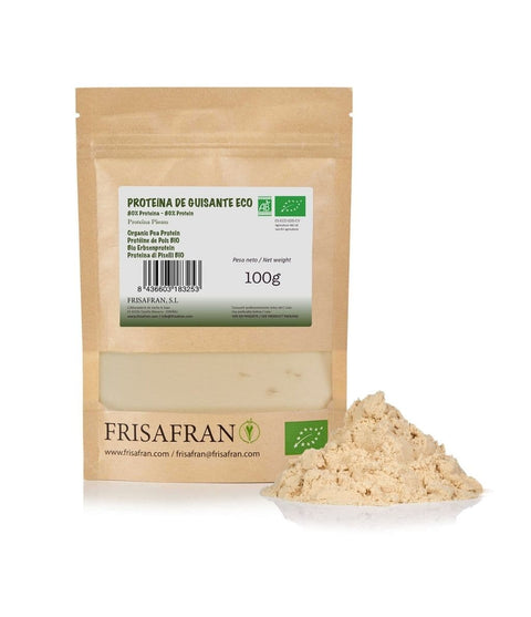 Proteína de guisante en polvo ecológica, presentación de 100 gramos