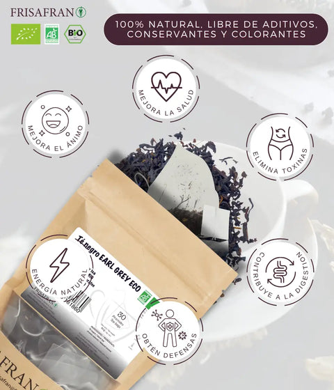 Té negro Earl Grey ecológico de Frisafran, formato en bolsitas